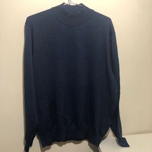 John W Nordstrom XL 100% Extra Fine Merino Wool Mock Neck Sweater Blue Italy